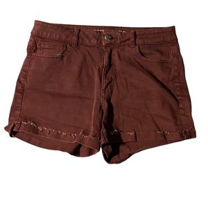 Dark Red Denim Shorts